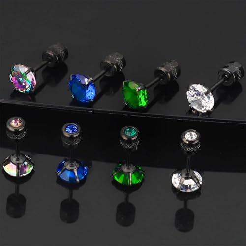 NEWITIN 7 Pairs Titanium Screw Back Earrings for Women Hypoallergenic Earring Double Side 20G Men Earring 5A Cubic Zirconia Sutd Earrings for Women Men3