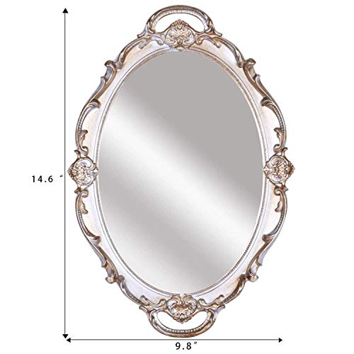 Hamphinee Oval Vintage Wall Mirror Tray, Dresser Organizer Tray, Decorative Perfume Mirror Tray, Serving Tray, 9.8"X 14.6", Silver #TOP4