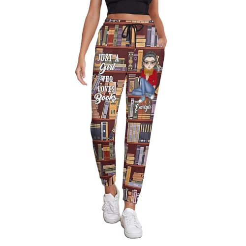 Just A Girl Who Loves Books - Pantalones de pijama personalizados para amantes de la lectura de nombres personalizados, Pantalones deportivos-08, M