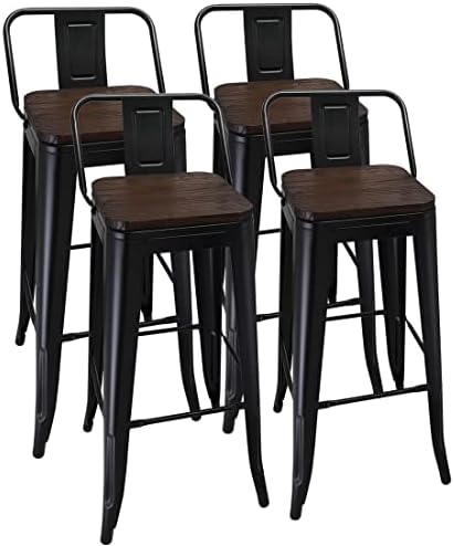 H JINHUI Bar Stools Set of 4, Wooden Bar Chairs, Kitchen Counter Breakfast Bar Stool with Wooden Seat, Kitchen Stools with Footrest for Home Dining Living Room Pub Bar Table(Pack of 4, Black)