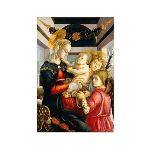 Vierge à l'Enfant avec des anges toile 70x105cm pour mur vide