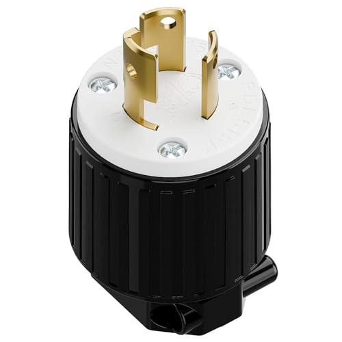 NEMA L5-15P Locking Plug, Twist Lock Male 15Amp 125Volt Generator Plugs, Industrial Grade Lock in Male 15A/125V Connector, ETL Listed Heavy Duty Plug for Generators Black/White Color