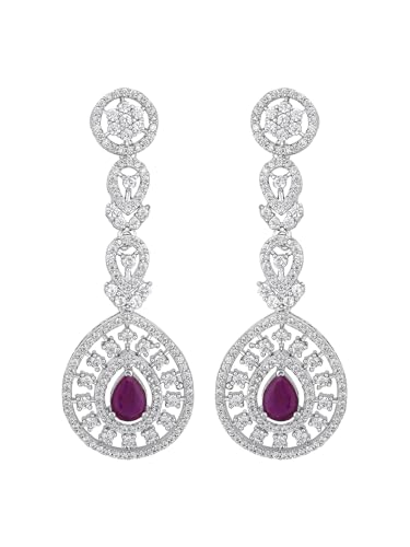 Image of ASMITTA Jewellery American Diamond Necklace Set Rhodium Plated Choker Necklace with Earrings for Weddings, Parties & Festivals