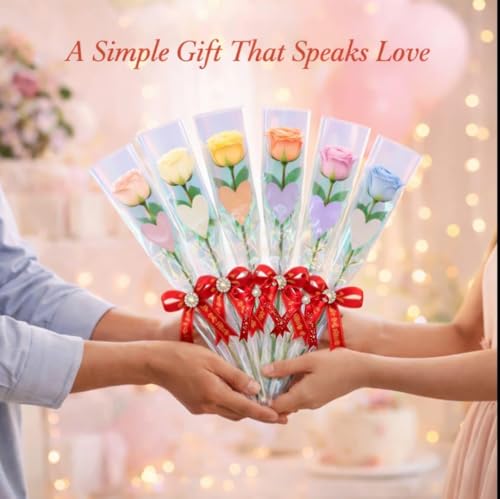 Image of Yadava Artificial Red Rose Flower for Valentine Day Gift Romantic Gift for Girlfriend Boyfriend Husband Wife | Cute Star Keychain, Message Bottle & Love Cards in Premium Gift Box (Rose packOf6)