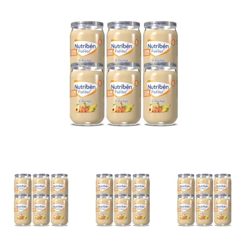 Nutribén Potitos | Tarrito 4 Frutas | Melocotón, Pera, Plátano y Manzana | Para Bebés a partir de 6 Meses | Sin Azúcares Añadidos | Sin Gluten, Sin Huevo y Sin Leche | 235g (Paquete de 4)