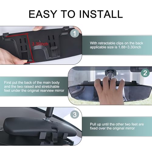 Image of leechio Rear View Mirror, 11.7 inch x 3.5 inch x 1.2 inchHD Wide-angle Rearview Mirror /Baby Car Mirror, Anti-glare Clip-on Blind Spot Mirror, Universal for Cars (Silver)