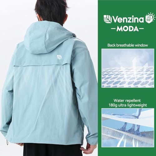 Image of Venzina Men's UPF 50+ Sun Protection Jacket, 4-Way Stretch Quick-Dry Windbreaker with Breathable Mesh & Elastic Cuffs, Sunscreen Jacket for Men - Hiking, Travel