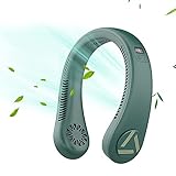 Refrigeration Mini Portable Hands Free Leafless Neck Fan with LED Smart Display, 4000mAh Wearable Bladeless Cooling Effect Hanging Neckband Fan, USB Charging Headphone Design Personal Fan, 3 Speeds for Outdoor Indoor (Blackish Green)
