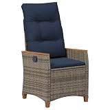 vidaXL Verstellbarer Gartenstuhl Grau und Marineblau Poly-Rattan
