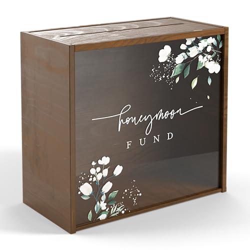 Honeymoon Fund Box with Lock | Wooden Wedding Card Box,