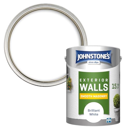 Johnstones Exterior Smooth Masonry Paint Brilliant White Up to 15 Years Protection Weather & Dirt Resistant 60m Coverage Per Tin Dry in 1-2 Hours 5L
