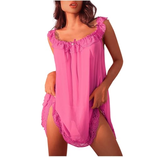 Chemise de nuit sans manches rose en dentelle pour femme taille L