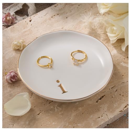Lolalet Handmade Ceramic Ring Dish Jewelry Tray Plate with Initial, Small Monogram Gift for Her Women Girls Mother, Hostess, Engagement, Bridal Shower
