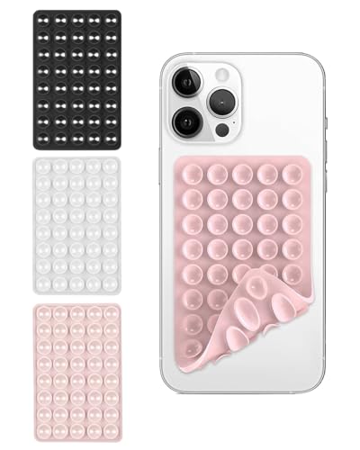 HUVZOR 3pcs Paquetes de ventosas de Silicona,ventosa movil doble cara,accesorios para el teléfono,Soportes de teléfonos móviles Antideslizantes para Selfies y Videos,Negro/Rosa/Transparente