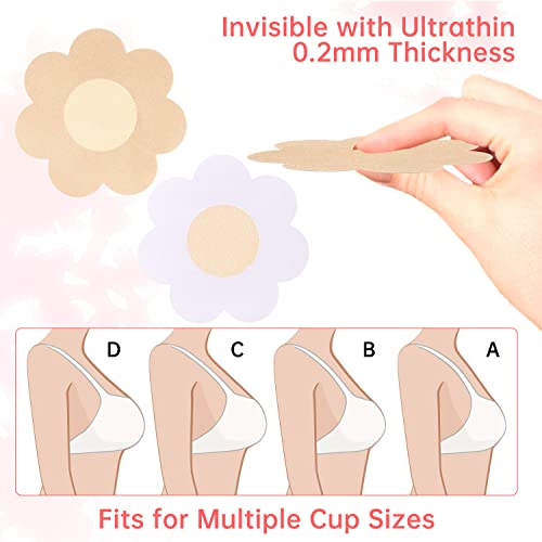 Ksang Nipple Covers Pasties Bra Stickers - 30 Pairs Disposable Breast Petals For Women | Self-Adhesive No-Show Satin Bob Pasties(Flower) Beige #TOP3