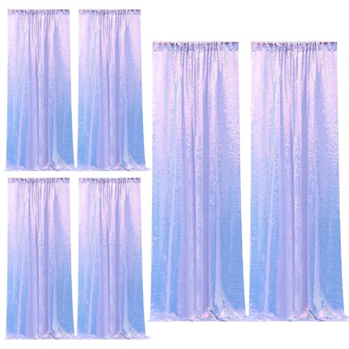 Sugargirl Mermaid Lavender Sequin Backdrop Curtain 6 Panels 2FTx8FT Glitter Mermaid Lavender Background Drapes Sparkle Photography Backdrop for Party Wedding Birthday Wall Decoration