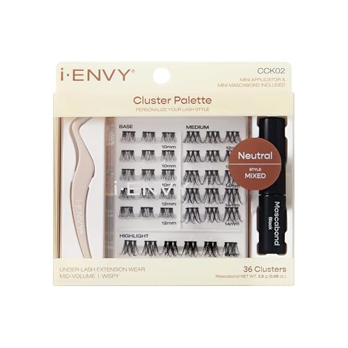 i-ENVY Cluster Palette Kit, DIY Lash Makeup, Customizable Under Lash Extension Layering All in One Convenience, Mini Applicator & Mascabond Glue Included (Neutral)