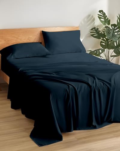 Image of Microfiber Single Size Bedsheet with 2 Pillow Covers | Ultra Soft & Breathable Flat Sheet | Wrinkle-Resistant, Premium Comfort for Everyday Use |Size (60 inch x 90 inch) Navy Blue