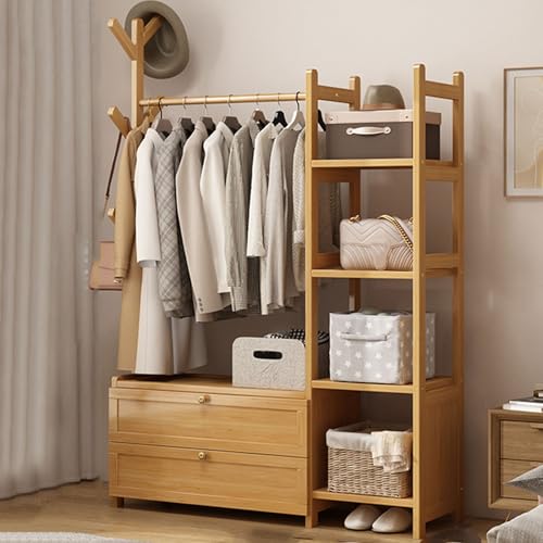 Ydkjwjw Bambus Kleiderständer mit 2-stöckigem Schrank