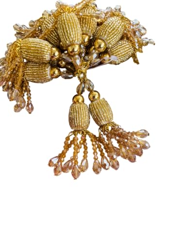 Handcrafted Gold Beaded Dress Accessory, Crystal Drop Design, Bridal Wedding Dress Emblishments, Set of 2