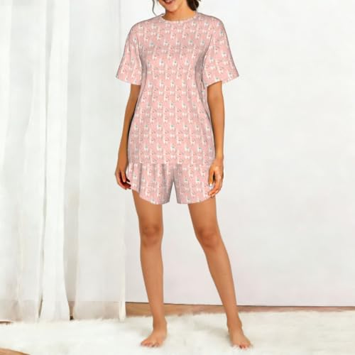 Ensemble pyjama manches courtes femme respirant et confortable rose camel