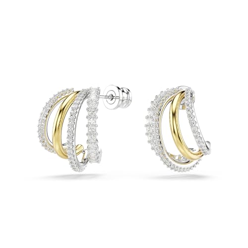 Swarovski Hyperbola Hoop Earrings, Mixed Cuts, Mini, Clear, Mixed Metal Finish3