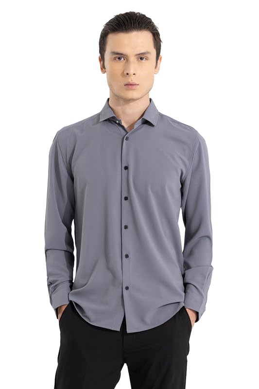 Image of SNITCH Men's Plain Shirts | Formal Wear Streetwear Style | Cotton Spread Full Sleeve Slim Fit Grey