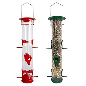 Urban Deco Bird Feeders Hanging Plastic Tube Bird Seed Feeder With 6 Ports Niger Seed Bird Feeder With Steel Hanger…