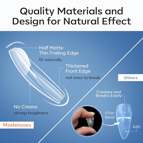 Image of Modelones Medium Coffin Nail Tips Pre-shaped Soft Gel Fake Nails False Full | Fake Nails False Acrylic Clear Full Cover Press on Extension Kit Gel Manicure DIY at Home 216PCS 12Sizes
