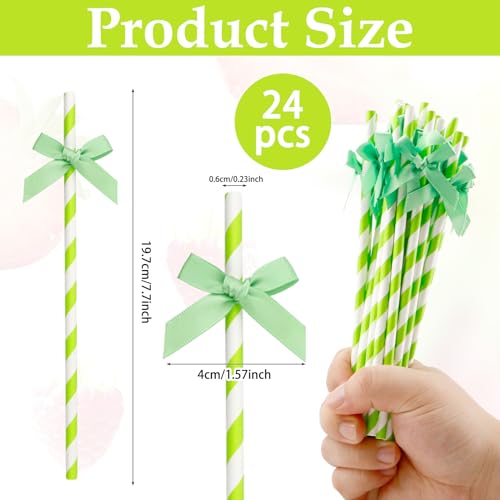 24 pitillos de papel con moño verde frutal miniatura 2