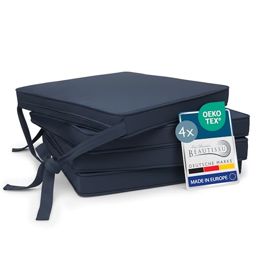 Beautissu Set de 4 Coussin de Chaise d'Intérieur 45x40 cm Loft SK – Galette de Chaise déhoussable et Lavable avec Bandes de Fixation Coussin d'assise Exterieur Jardin Coussin Vert Foncé