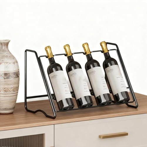 Porte-bouteilles de vin compact étagère à poser en fer résistant 4 rangées