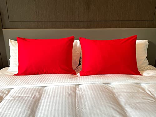Image of Soft Pillow Covers 19 x 29 Inches - Egyptian Cotton 600 Thread Count Set of 2 Pillow Cover Set Envelope Closure Hotel Quality Pillowcase - Red