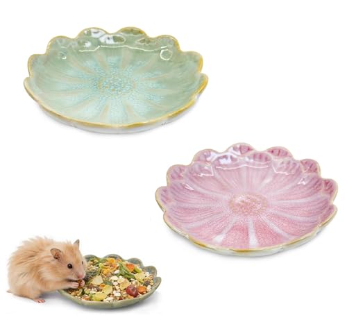 Hamster Food Bowl2 Pcs Sunflower Hamster Bowls Hamster Ceramic Food BowlFood Dish for Small Animals Hamster Guinea Pig Rat Mice Gerbil Dwarf (Pink+Green)