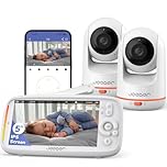 2K Wifi Video Baby Monitor with Two Cameras, App & 5'' Monitor Control, Motion & Cry Detection, Night Vision, Two-Way Audio, Lullabies, Temperature Sensor, 3050mAh Battery, 360° Pan, Tilt and x3 zoom