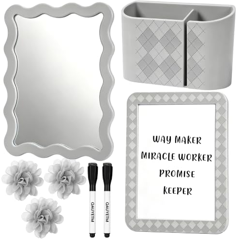 Image of 8 PCS Gray Locker Accessories Kit for Girls with Magnetic Mirror Whiteboard Pen Holder Flower Magnets Cute Aesthetic Locker Decoration Set for School Dorm Office Organization