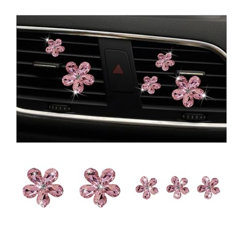 Zpana Bling Daisy Flower Car Air Vent Clips 5PCS Sparkling Crystal Rhinestone Cute Vehicle Air Conditioning Clamp Diamond Auto Air Outlet Clip Decor for Women Girls Universal Fit (Pink)