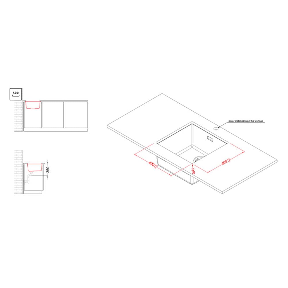 ELLECI LKZ10286 | Lavello da cucina incasso/sospeso in KERATEK ZEN 102 | Colore : Nero