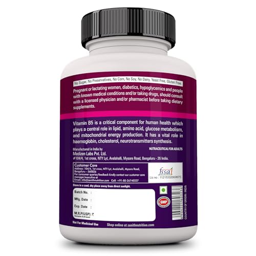Image of Zenith Nutrition Pantothenic Acid (Vitamin B5) 5000mcg, Energy & Metabolism - 100 Veg capsules