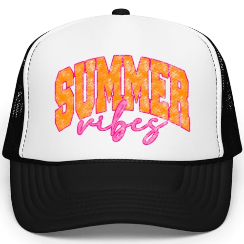 Image of Summer Vibes Graphic Adjustable Cap Women and Teens Classic 5 Panel Mesh Snap Back Trucker Hat