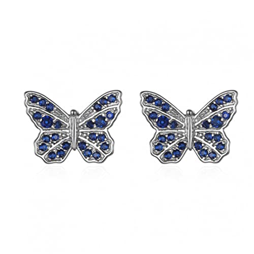 Boucles d'oreilles papillon zircon bleu pour femme en argent clous élégants