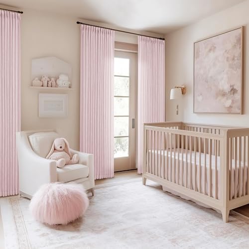 Image of TWODRAPES Pinch Pleat Light Pink Semi Sheer Curtains 108 Inches Long for Girls Bedroom Living Room Light Filtering Pleated Linen 108 Inch Curtains Drape Window 2 Panels Set Pink Blush Babys Nursery
