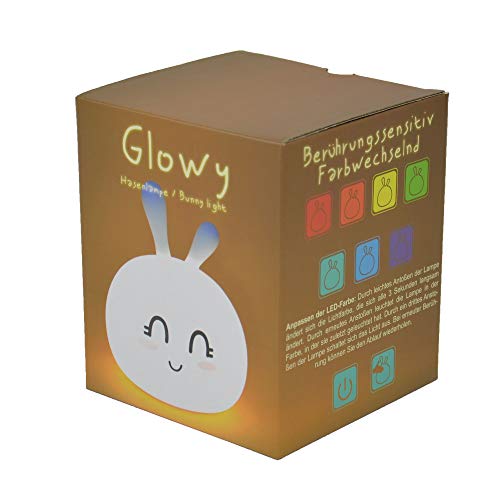 Kögler Soft Hazen Lamp van silicone, wit met kleurwisselfunctie, eenvoudige touchbediening, werkt op batterijen, ca. 12 x 14,5 cm groot, ideaal voor de kinderkamer of als nachtlampje, kleurrijk