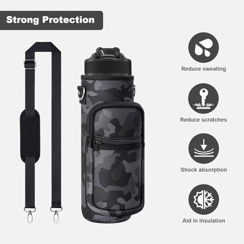 Image of Water Bottle Carrier Bag, 25oz 32oz Crossbody Water Bottle Holder with Adjustable Shoulder Strap, Sling Bag Sleeve Pouch Holder with Phone Pocket and Small Pocket for Walking Hiking Camping Gym