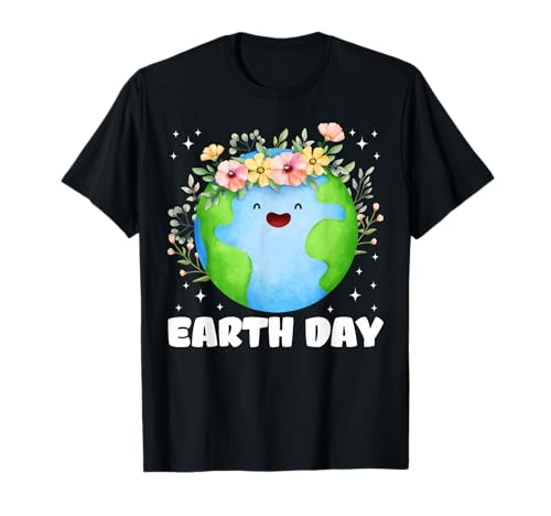 Earth Day 2026 Cute Earth Planet Floral Environment Girls T-Shirt