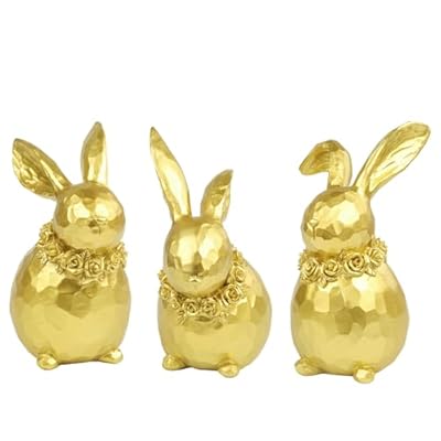 TaoQ C 3 PCS Gold Easter Bunny Decorations Easter Resin Bunny Figurines Easter Bunny Statue Decor Easter Spring Rabbit Desktop Decoration for Easter Spring Home Room Party Decoration