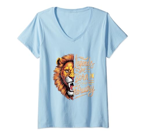 Mujer Las leyendas nacen en febrero Cumpleaños Niña Niño Camiseta Cuello V