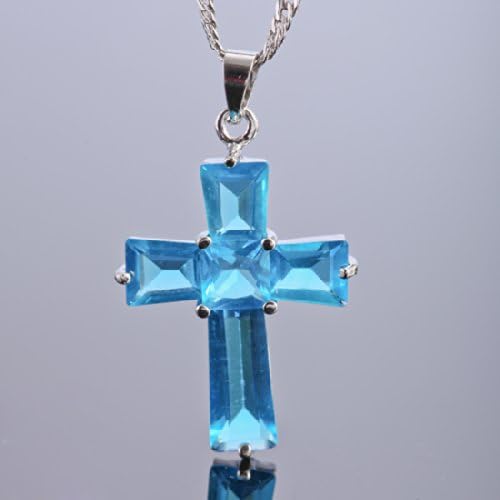 RIZILIA Statement Cross Necklace for Women - Trapezoid Square Cut Multi Birthstone Color Options - 18K White Gold Plated Jewel-Encrusted Pendant, 18"+2" Chain - Gift Boxed for Her, Mother Birthday - Image 4