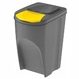 Prosperplast Sortibox Kosz na Śmieci z Systemem Segregacji Odpadów (3 x 35 l, szary) Komplet Trzech Plastikowych Koszy do Segregacji Śmieci z Naklejkami, Przeznaczone do Plastiku, Papieru, Szkła