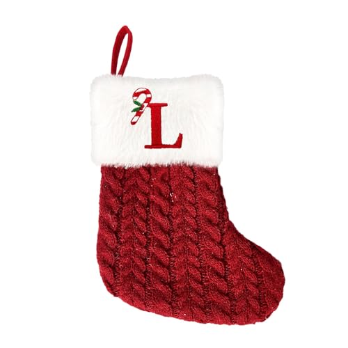 Chaussettes de Noël avec Initiale Brodée - 26 Lettres de l'Alphabet Rouge Vif - Bas de Noël Grande Taille à Suspendre pour Décoration de Cheminée et Sapin pour Remplir de Cadeaux